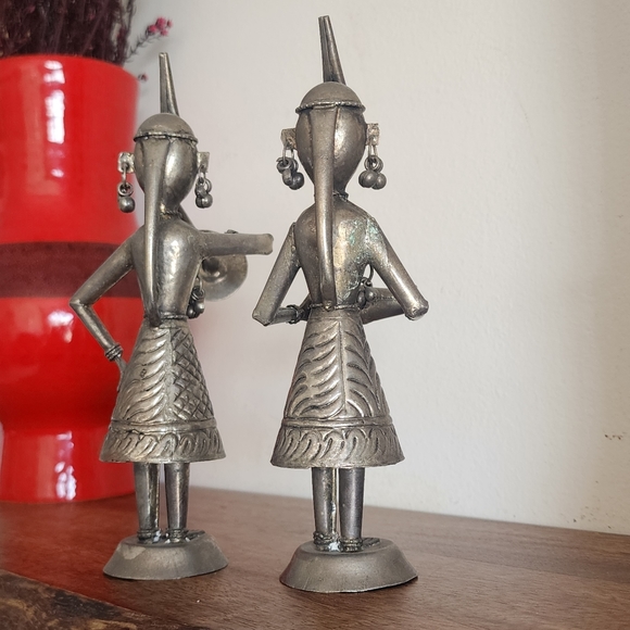 Vintage Artisan Taboo Pair Set of 2 Hindu Export Silver Tone Musicians Figures - Picture 5 of 7